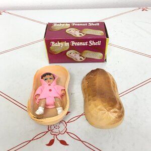 Vintage 1970's "Baby in Peanut Shell" 2.5" Doll - Made in Hong Kong